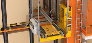 Padėklų vežimėlių Pallet Shuttle sistema leidžia laikyti padėklus giliuose kanaluose