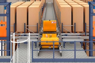 Pallet shuttle sistema su pervežimo vežimėliais