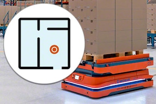 Konfigūruojant sistemą, AMR nuskaito sandėlį, kad sugeneruotų virtualų žemėlapį