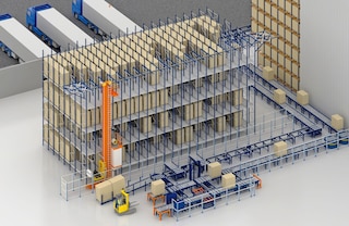 Gravitacinių stelažų sistemą galima naudoti kartu su automatiniais sprendimais, pvz., konvejeriais ir automatiniais aukštųjų stelažų krautuvais padėklams