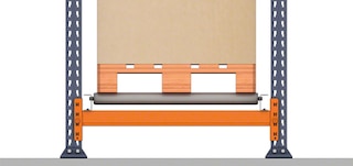 Ant gravitacinių stelažų sijų laikosi gravitacinių stelažų sistemų ritininiai guoliai