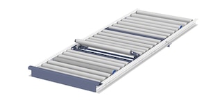 Padėklų laikikliai sulaiko arba atskiria padėklus gravitaciniuose stelažuose