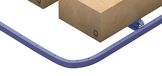 Šoniniai kreiptuvai šakiniams krautuvams kontroliuoja šių mašinų judėjimą konsolinių stelažų sistemose