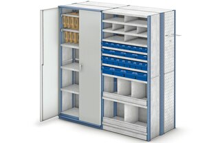 Lengviems kroviniams skirtoms lentynoms (M3) galima rinktis platų priedų asortimentą: duris, pertvaras, dėžes ir kt.