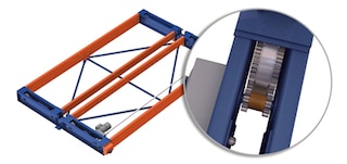 Dvigubi vainikiniai krumpliaračiai užtikrina, kad sistemos Movirack važiuoklės judėtų tolygiai