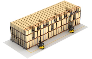 Naudojant „Pallet Shuttle“ sistemą, galima dirbti skirtinguose kanaluose vienu metu