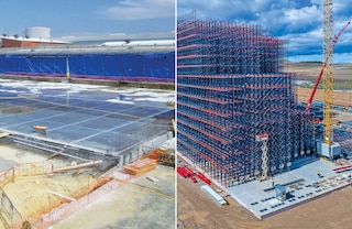 Pastatas iš stelažinių laikančiųjų konstrukcijų yra statomas ant betoninės plokštės