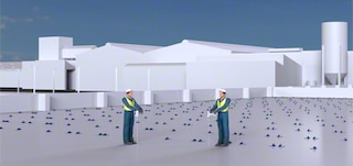 Sandėlis iš stelažinių laikančiųjų konstrukcijų yra statomas ant betoninės plokštės