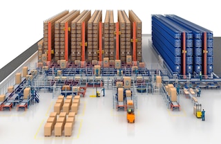 Automatinį stelažų krautuvą padėklams galima derinti su kitomis automatinio sandėliavimo sistemomis, pvz., mažų krovinių keltuvais